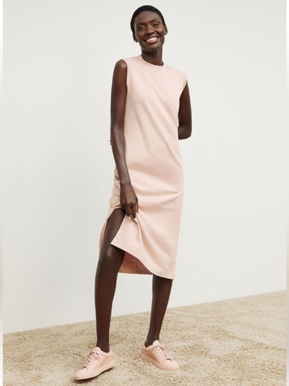 MM LaFleur Lou Dress Sleeveless Midi Pima Cotton Dusty Pink Size S